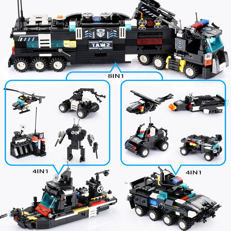 8pcs/lot 695Pcs City Police SWAT Building Blocks