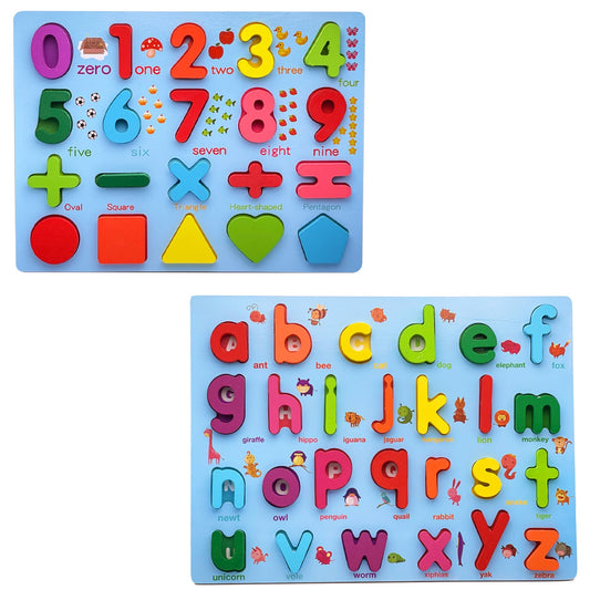 Zunammy Wooden Alphabet Puzzle Board & Number Educational Learning Toy
