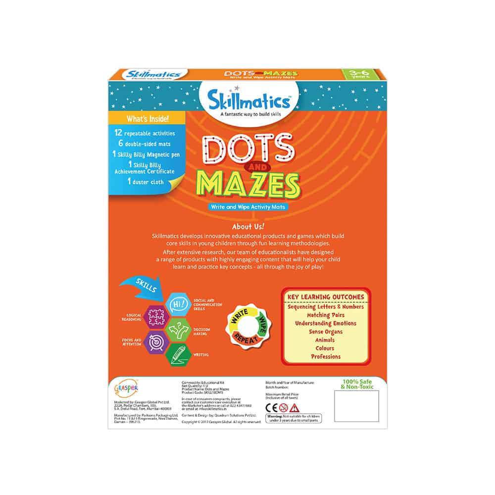 Skillmatics Dots and Mazes - Repeatable Write and Wipe Educational